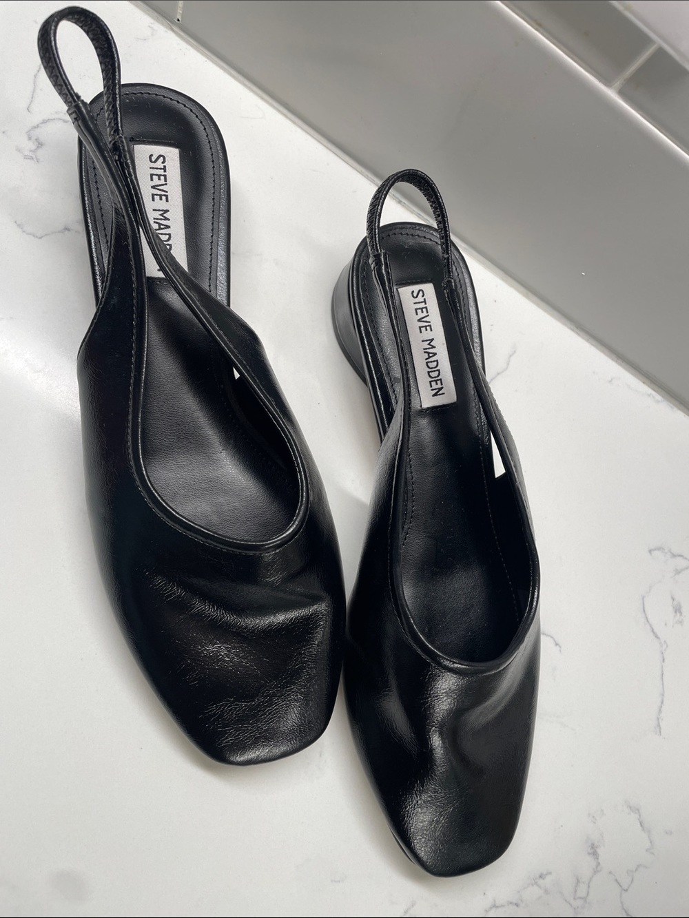 Steve Madden Black Leather Slingback Square-Toe Flats
